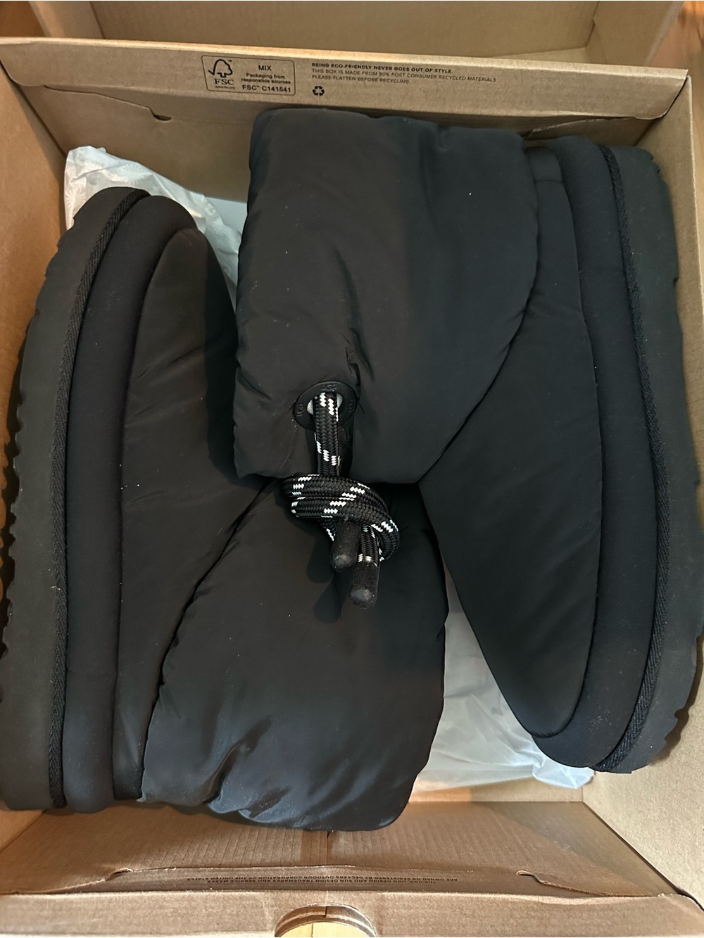 UGG Black Quilted Puffer Slip-On Boots with Drawcord